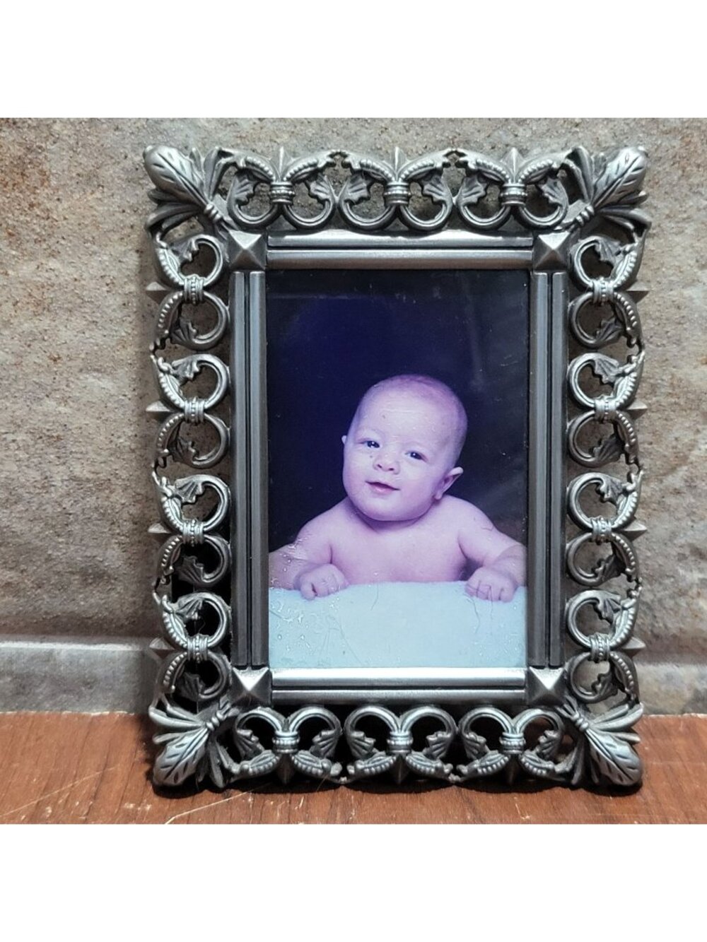 Metal Pewter Fleur De Lis Ornate Scrolls Picture Photo Frame